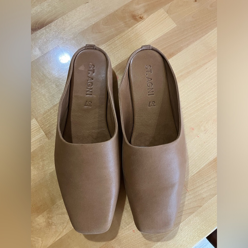 St Agni Lita Loafer Mule Leather Shoe, Havana, size 37